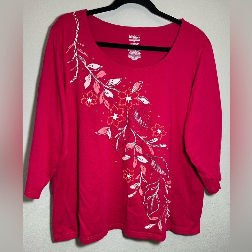 Basic Editions Fucsia Floral Embellished Blouse for women size 2XL